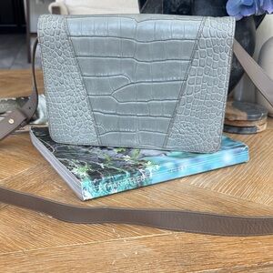 Vince Croc-Embossed Leather Crossbody Bag in Gray